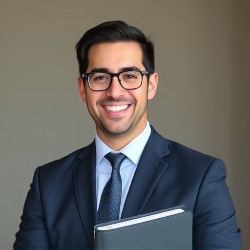 Foto de perfil de Rafael Oliveira, advogado, sorrindo com uma pasta na mão